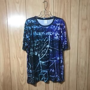 NWOT Blue Mathematical Formula Pattern Round Neck Short Sleeve T-shirt XL